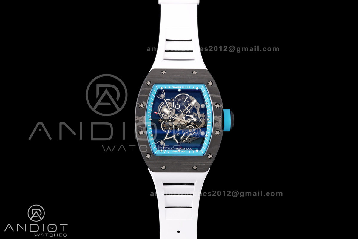 RM055 Black NTPT A9F 1:1 Best Edition Blue Inner Bezel on White Rubber Strap RMUL2 Free Sprung